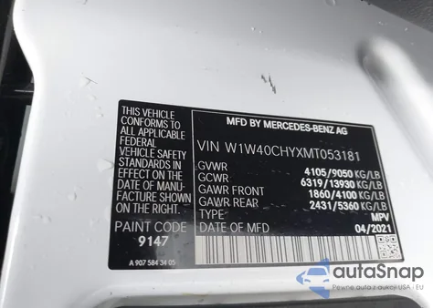 2021 Mercedes-Benz Sprinter 2500 High Roof I4 from USA, damaged, VIN W1W40CHYXMT053181